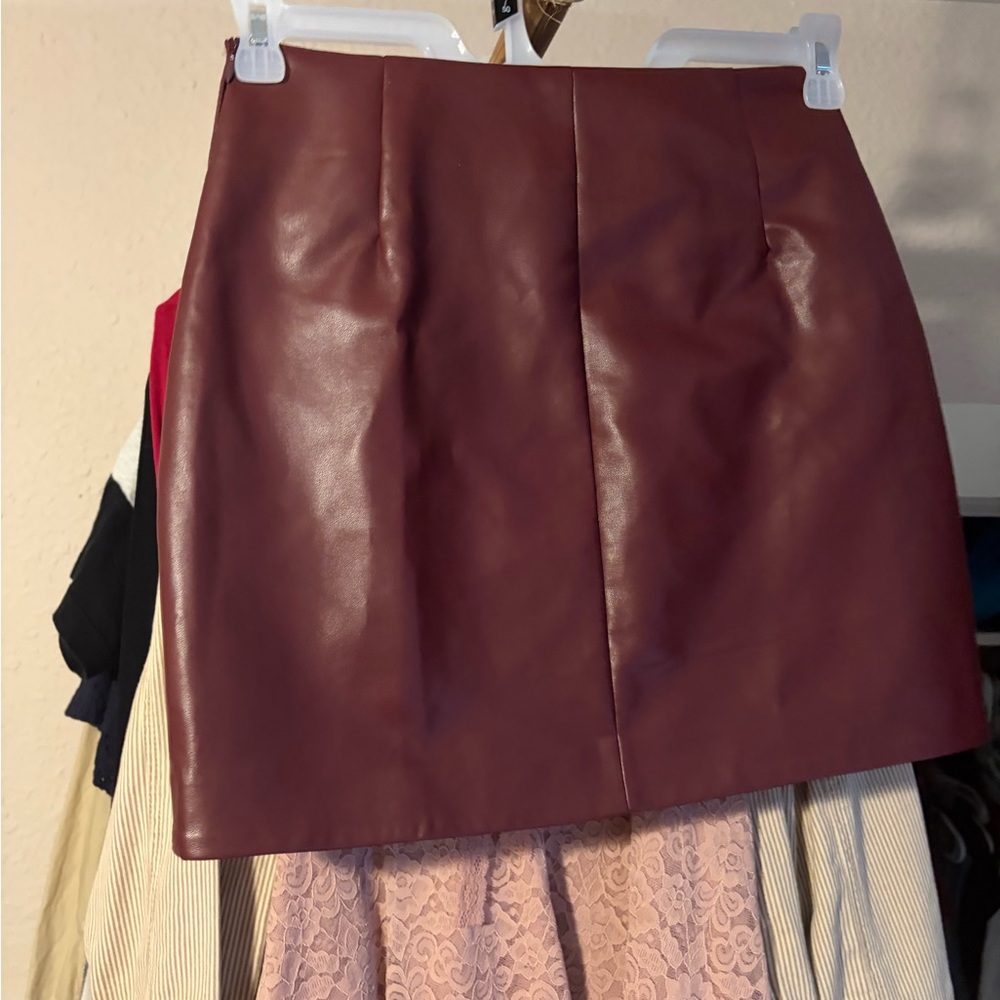 Women’s Faux Leather Burgundy Skirt